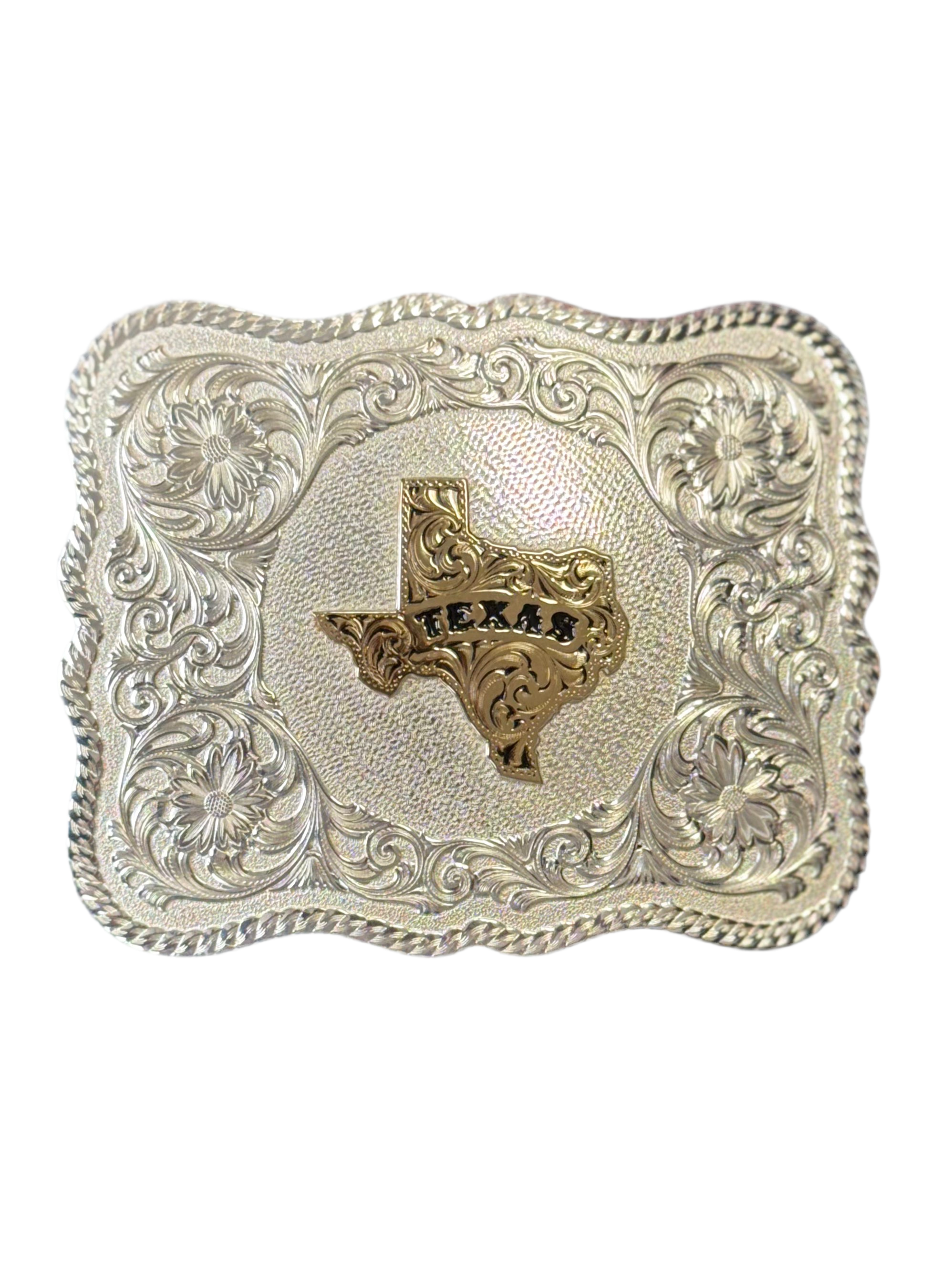 MONTANA SILVERSMITH SCALLOPED SILVER WESTERN STATE OF TEXAS BUCKLE