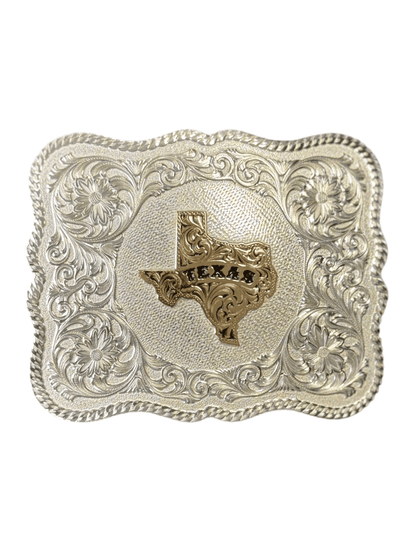 HEBILLA MONTANA SILVERSMITH DE PLATA FESTONEADA OCCIDENTAL DEL ESTADO DE TEXAS