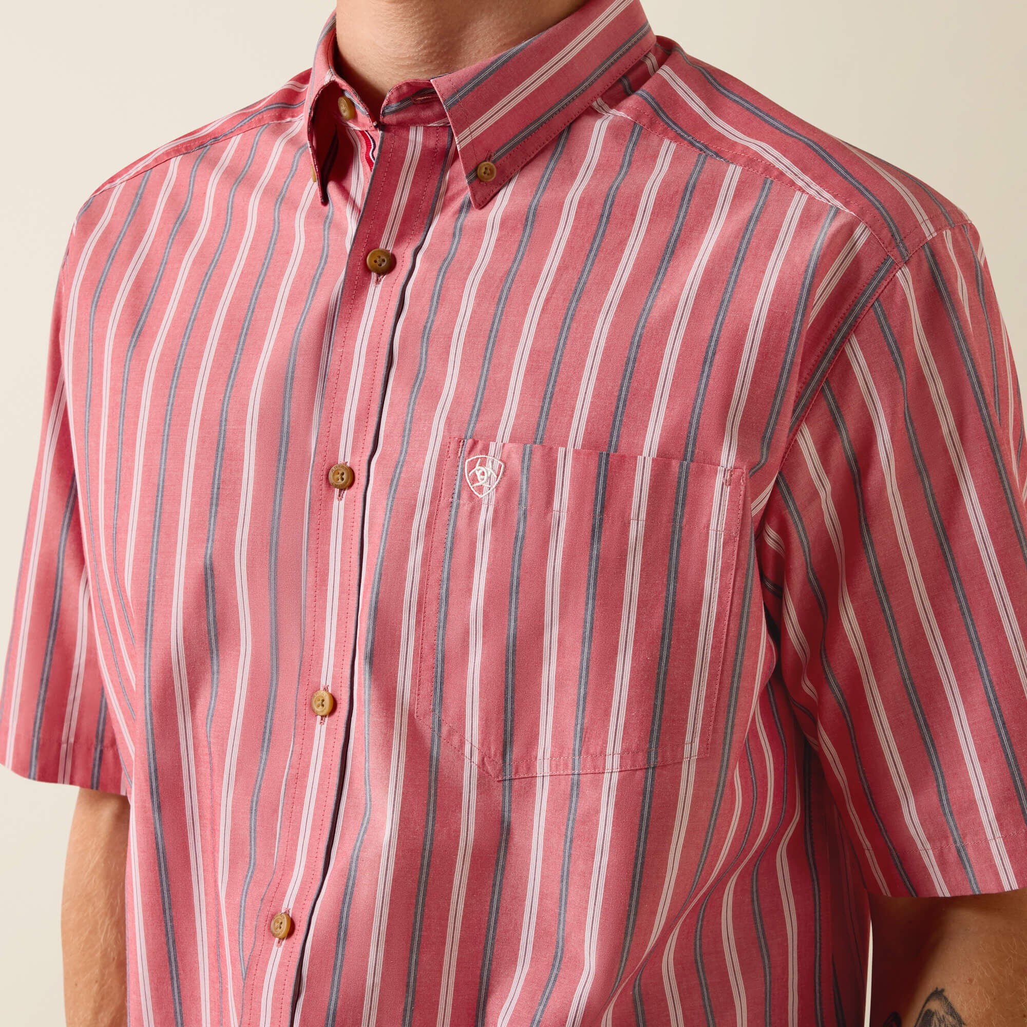 ARIAT MENS PRO BOBBY SS SHIRT HIBISCUS RED STRIPE 10073604