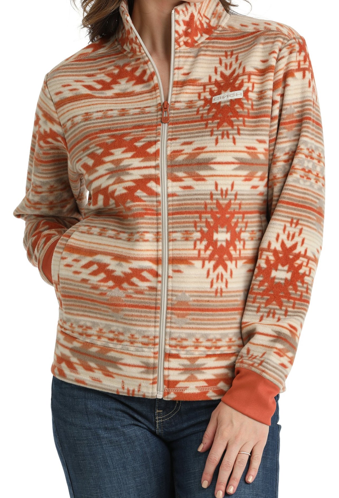 Cinch Womens Southwestern Print Fleece Stone/Gray/Coral- Jacket