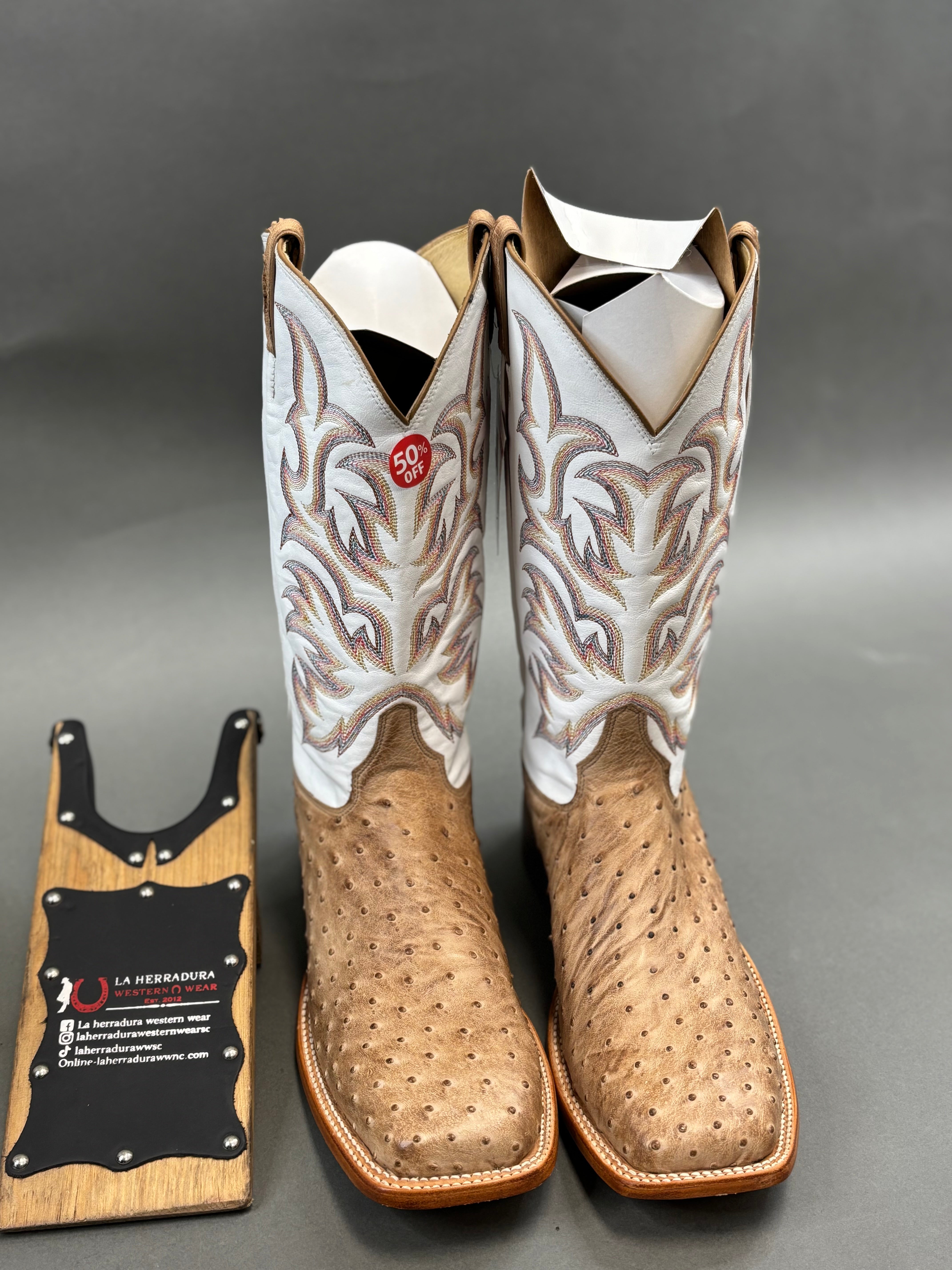 JUSTIN BOOTS FULL QUILL OSTRICH ANTIQUE TAN