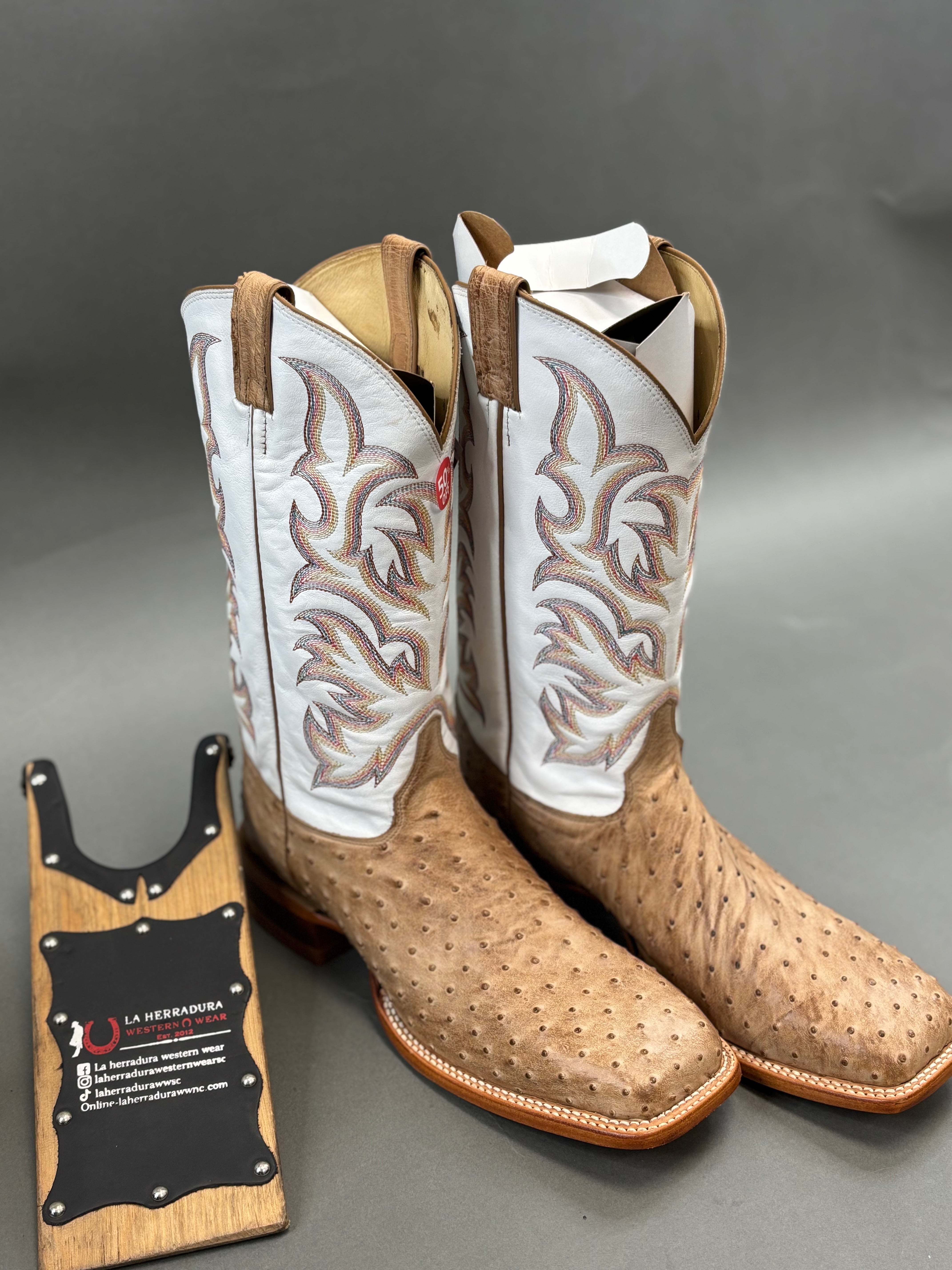 JUSTIN BOOTS FULL QUILL OSTRICH ANTIQUE TAN