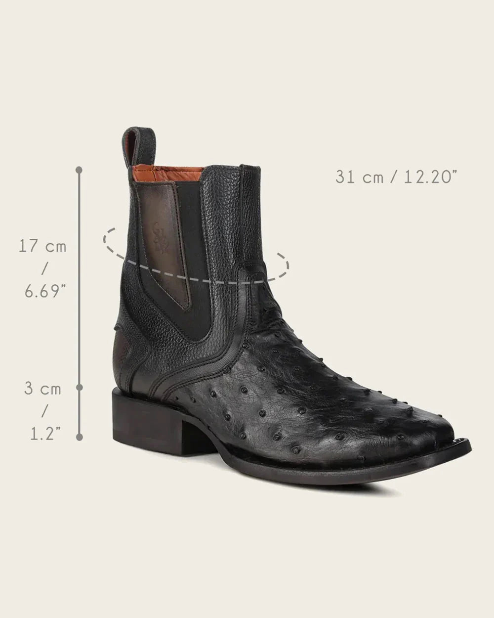 CUADRA SHORT BOOT AVESRUZ NEGRO CAFE SQUARE TOE