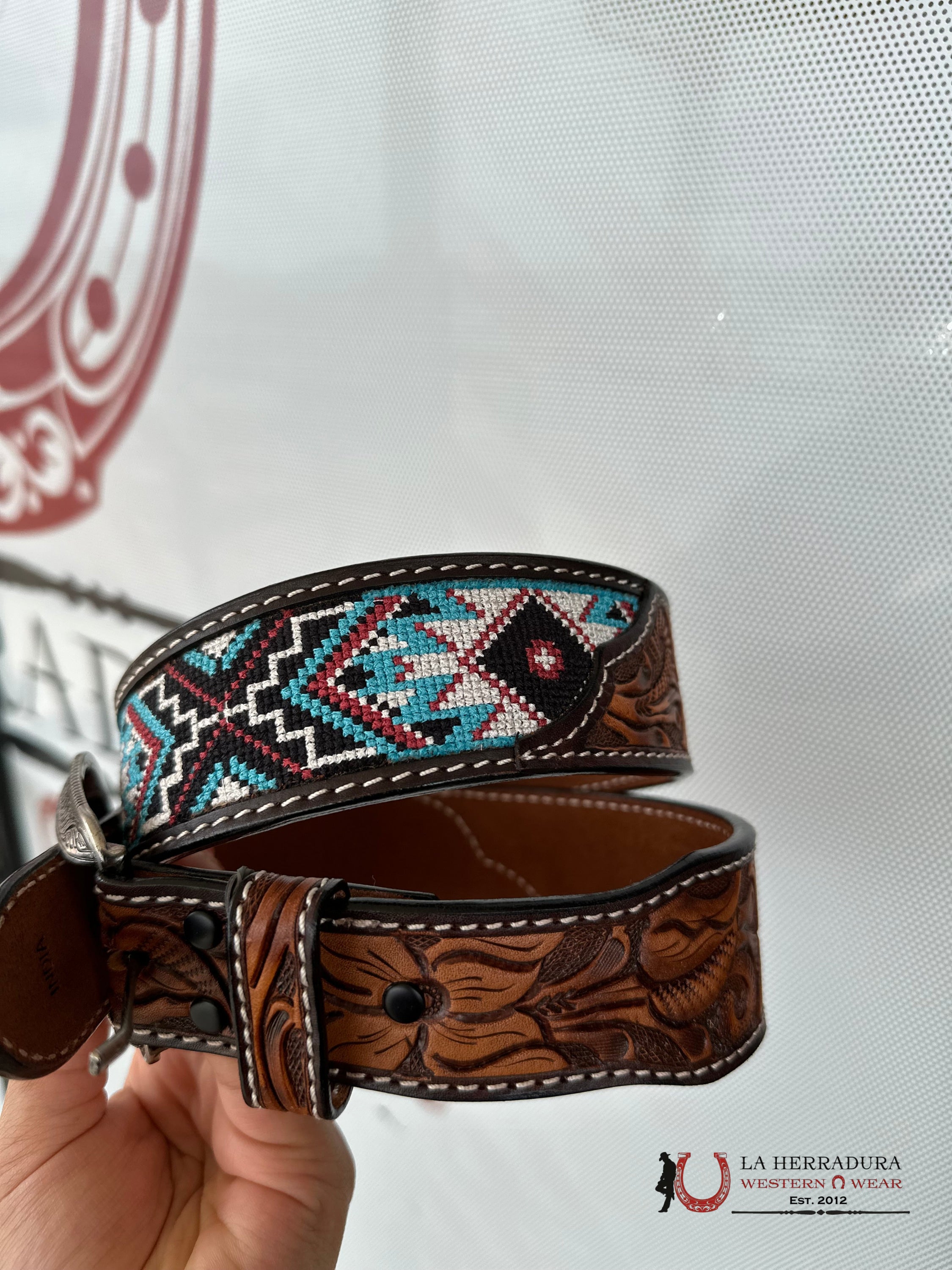 3D Aztec Ocean Hand Tooled Belt Cinturones Hombres