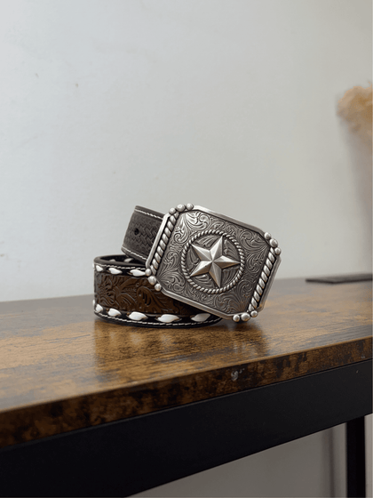 3D BELT COMPANY BOYS BROWN HAND TOOLED WITH BLACK BELT- D1200041107