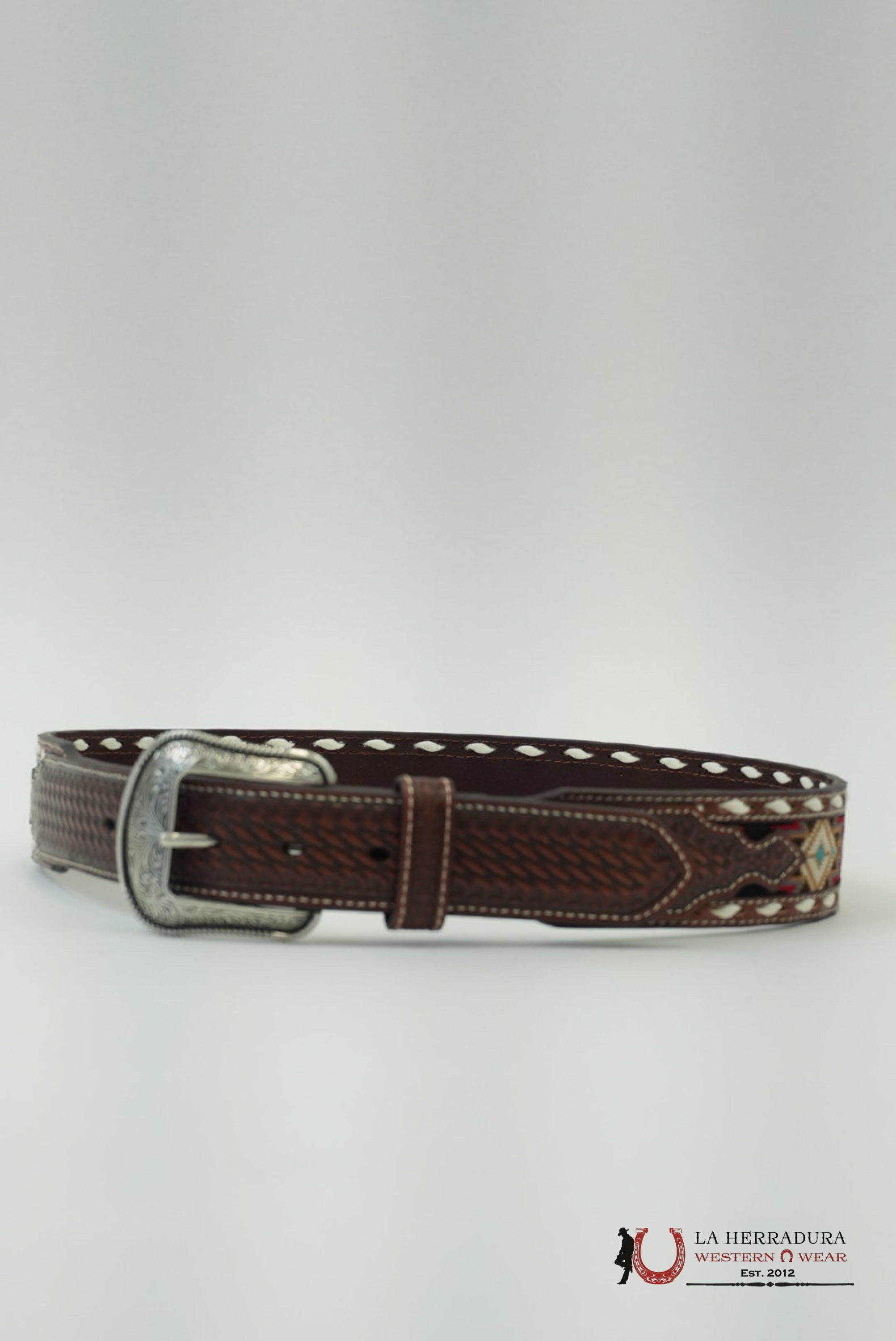 3D BELT COMPANY CINTURÓN AZTEC STITCHED RED BALCK WHITE DETAIL CINTURONES HOMBRES