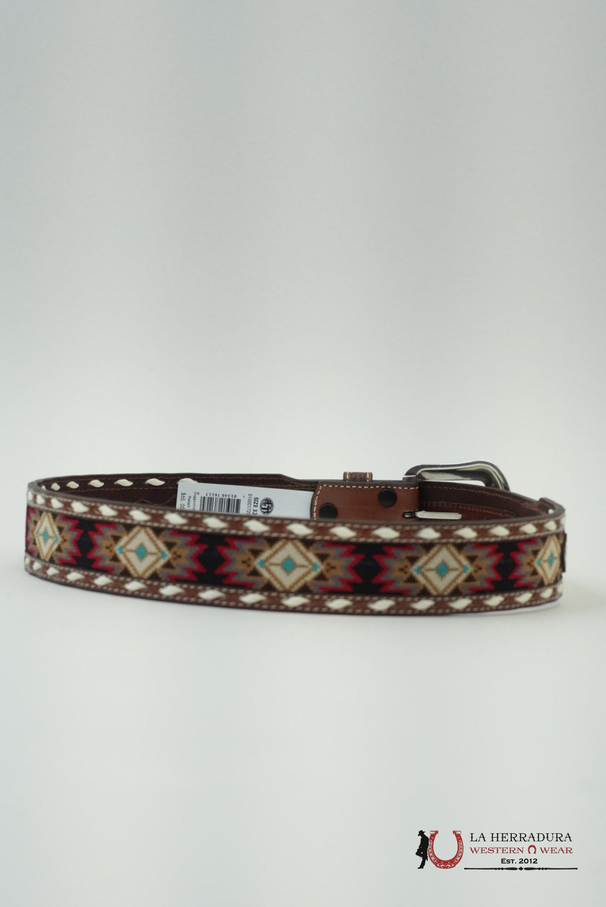 3D BELT COMPANY CINTURÓN AZTEC STITCHED RED BALCK WHITE DETAIL CINTURONES HOMBRES