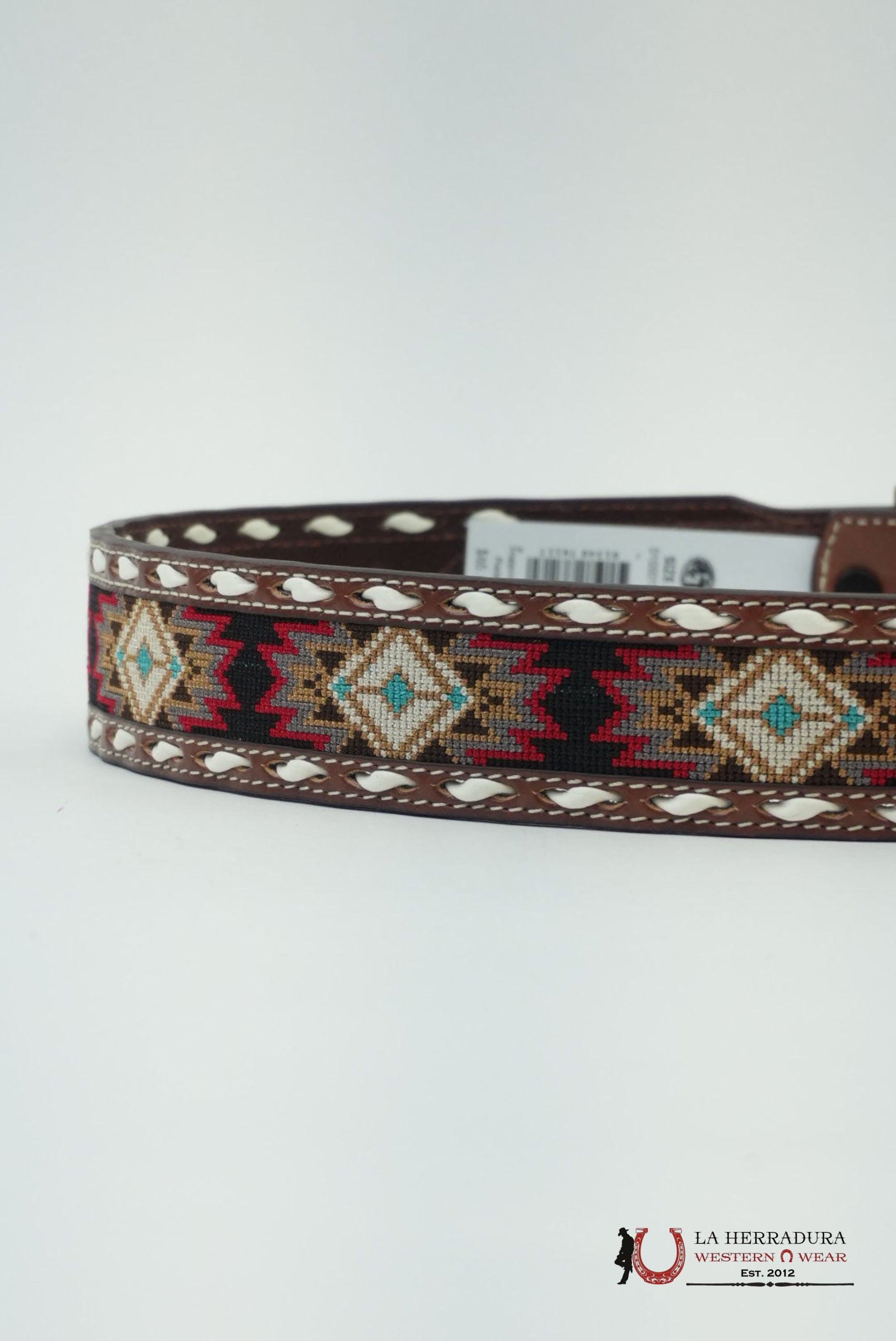 3D BELT COMPANY CINTURÓN AZTEC STITCHED RED BALCK WHITE DETAIL CINTURONES HOMBRES