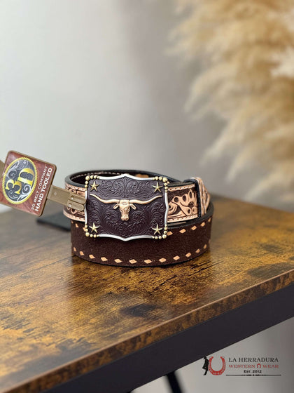 3D BELTS BOYS TAN HANDTOOLED BROWN AND ORIX BELT- D120003702