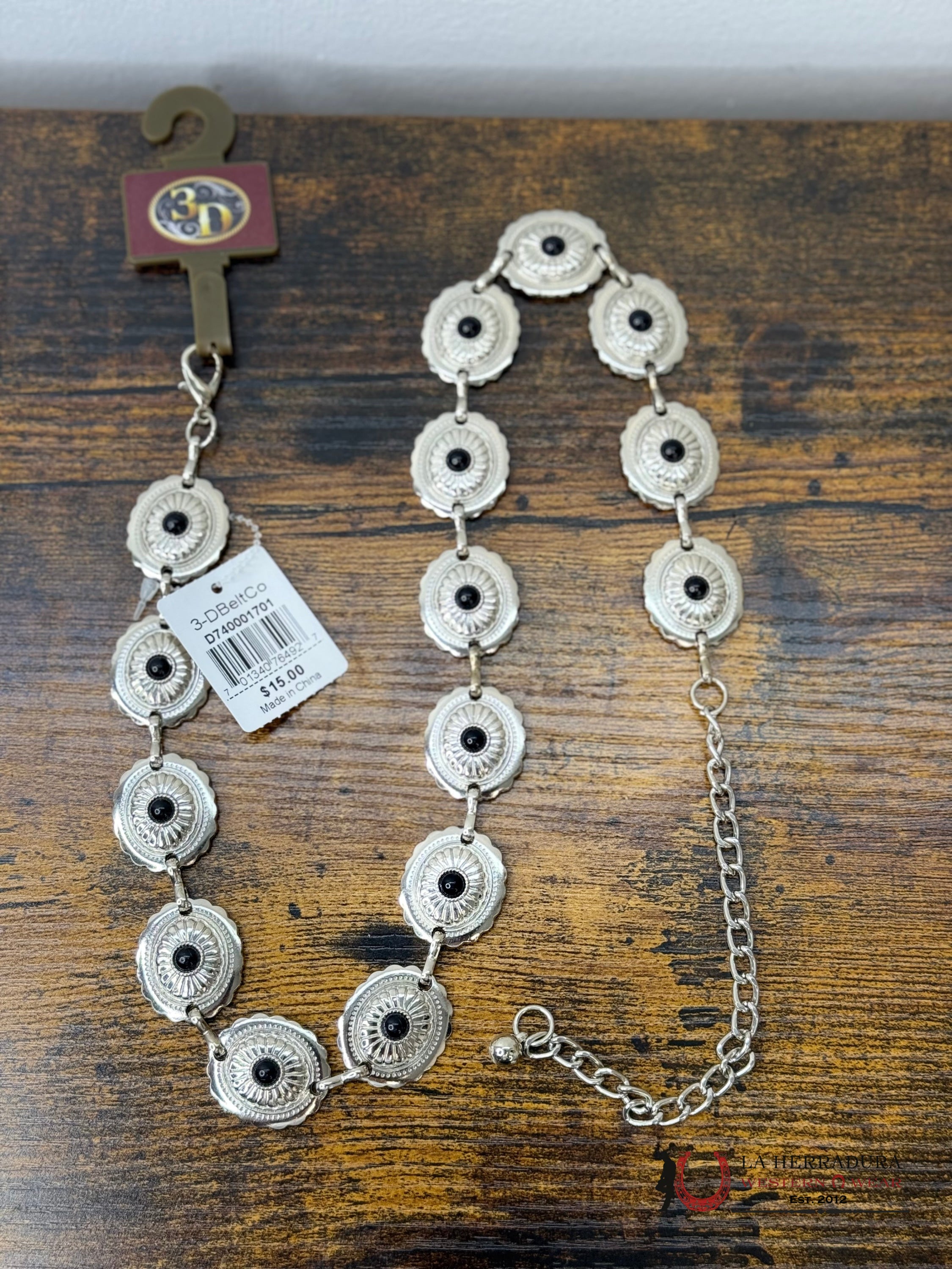 3D BELTS GIRLS SILVER CHAIN BELT WITH BLACK STONE- D740001733 OSFM NIÑOS