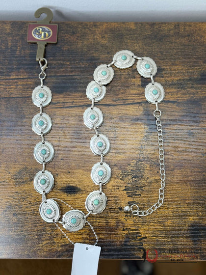 3D BELTS GIRLS SILVER CHAIN BELT WITH TURQUOISE STONE- D740001733