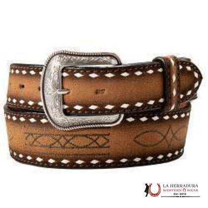 3D MENS TAPERED BOOT STITCH BROWN BELT-D10019402