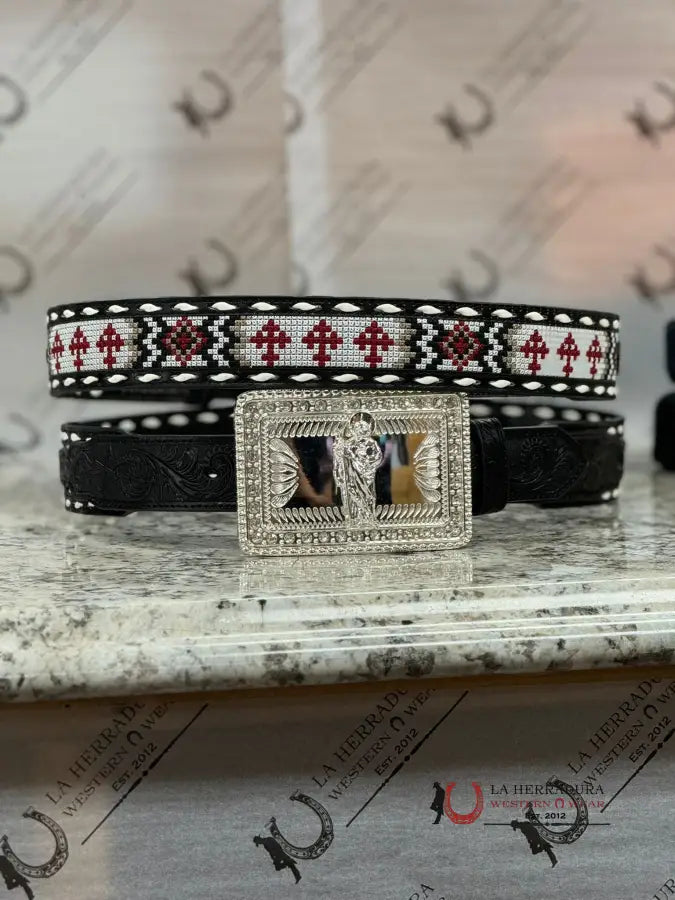 3D Red Cross Aztec Black Belt Cinturones Hombres