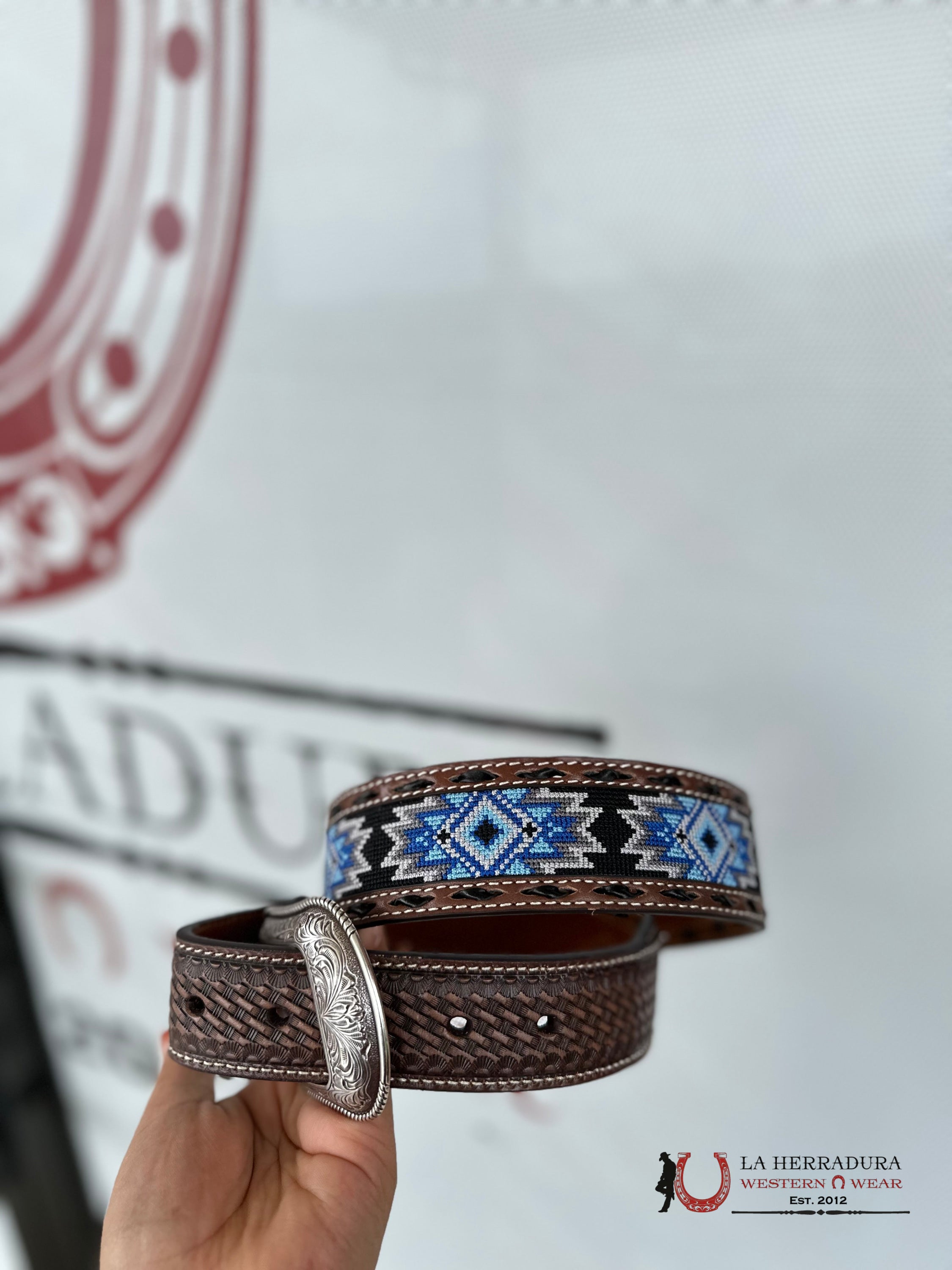 3D Thread Blue Grey Dark Brown Belt Cinturones Hombres