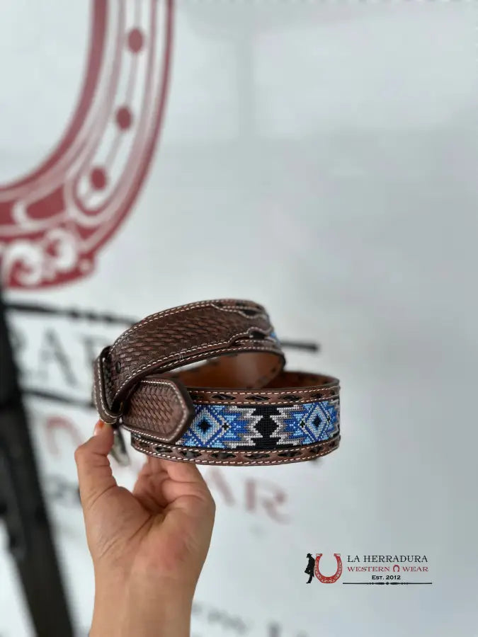 3D Thread Blue Grey Dark Brown Belt Cinturones Hombres