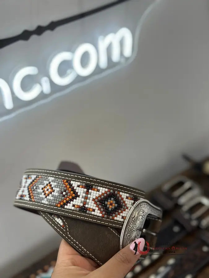 3D White & Orange Aztec Gem Belt Cinturones Hombres