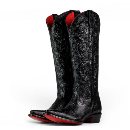 LA HERRADURA WOMEN TALL BOOTS NANCY CINCELADO NEGRO FULL SNIP TOE