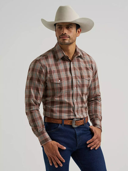 WRANGLER MENS BROWN LONG SLEEVED CHECKERED SHIRT WITH POCKETS 112381649