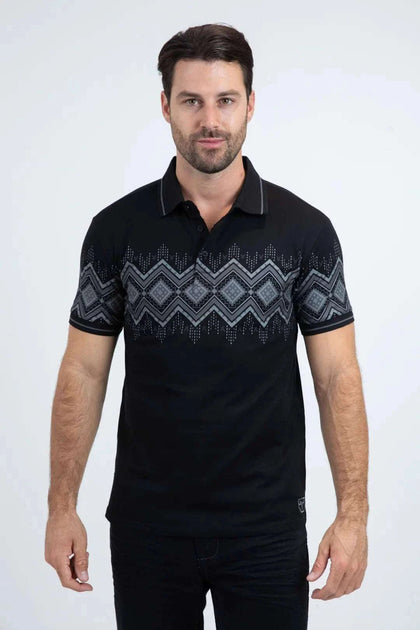PLATINI MENS MODERN FIT STRETCH COTTON BLACK POLO  JPS11167