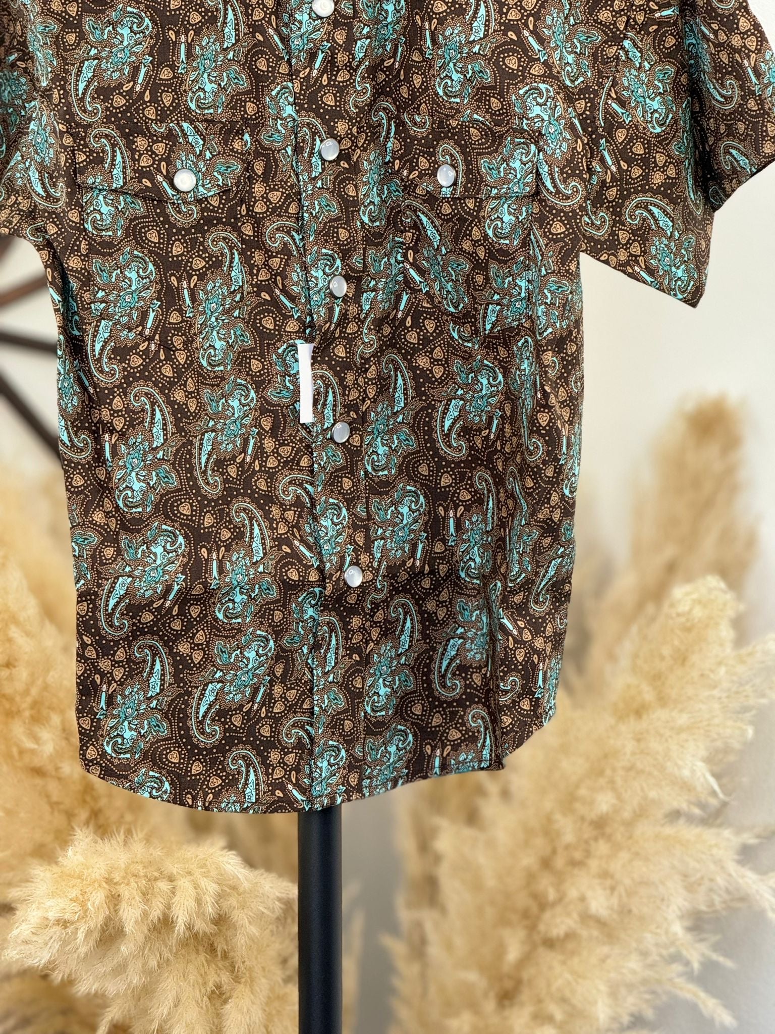 ROCK&ROLL BOYS TURQUOISE PAISLEY SNAP SHORT SLEEVE SHIRT