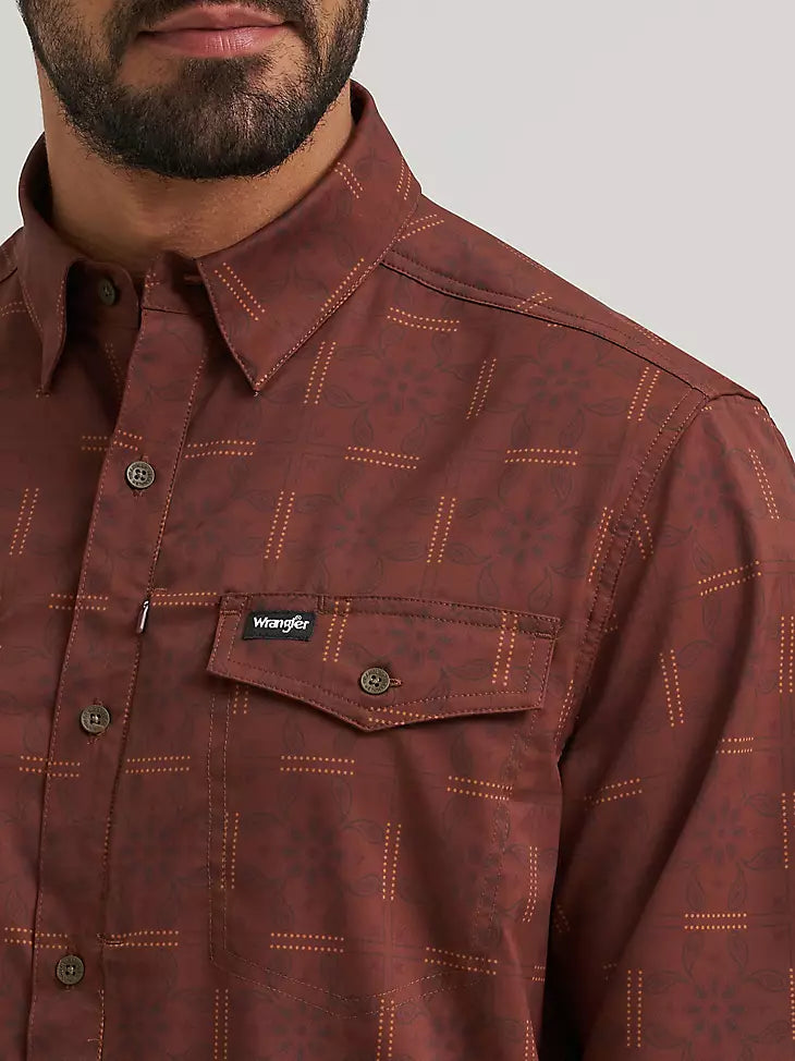Wrangler Mens All Terrain Gear Live-In Print Shirt Sepia- 2382422
