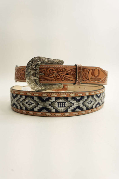 Cinturón LA HERRADURA AZTEC AZUL MARINO/BLANCO NUEVO DISEÑO