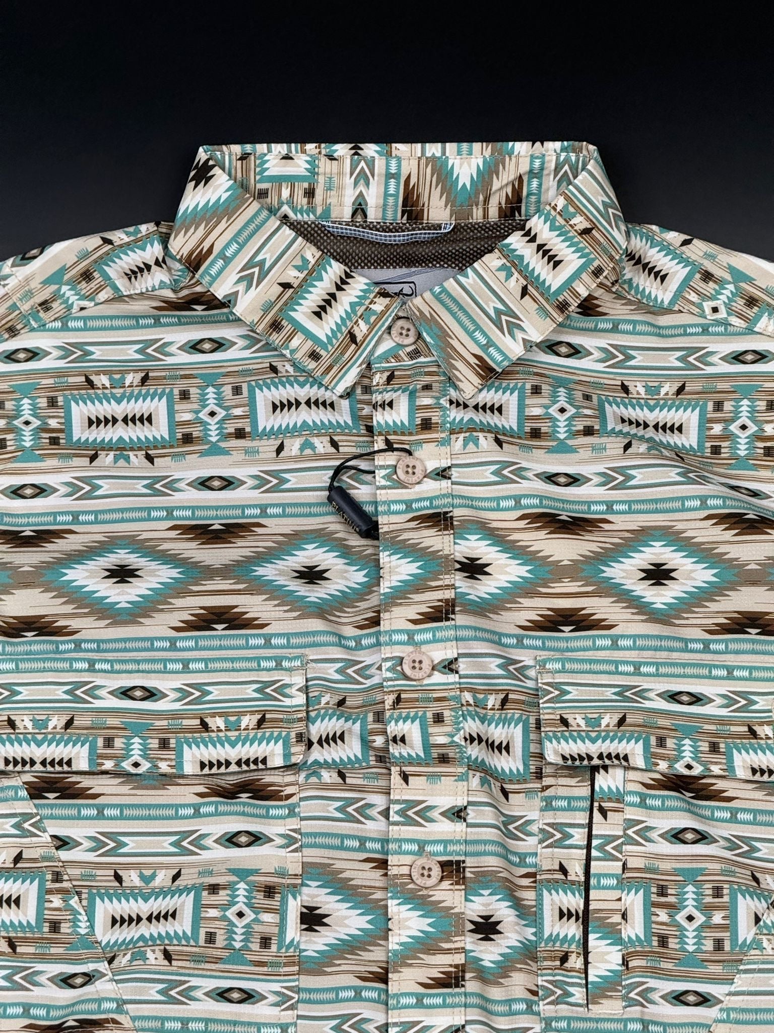 PLATINI BEIGE TEAL AZTEC SHORT SLEEVE SHIRT