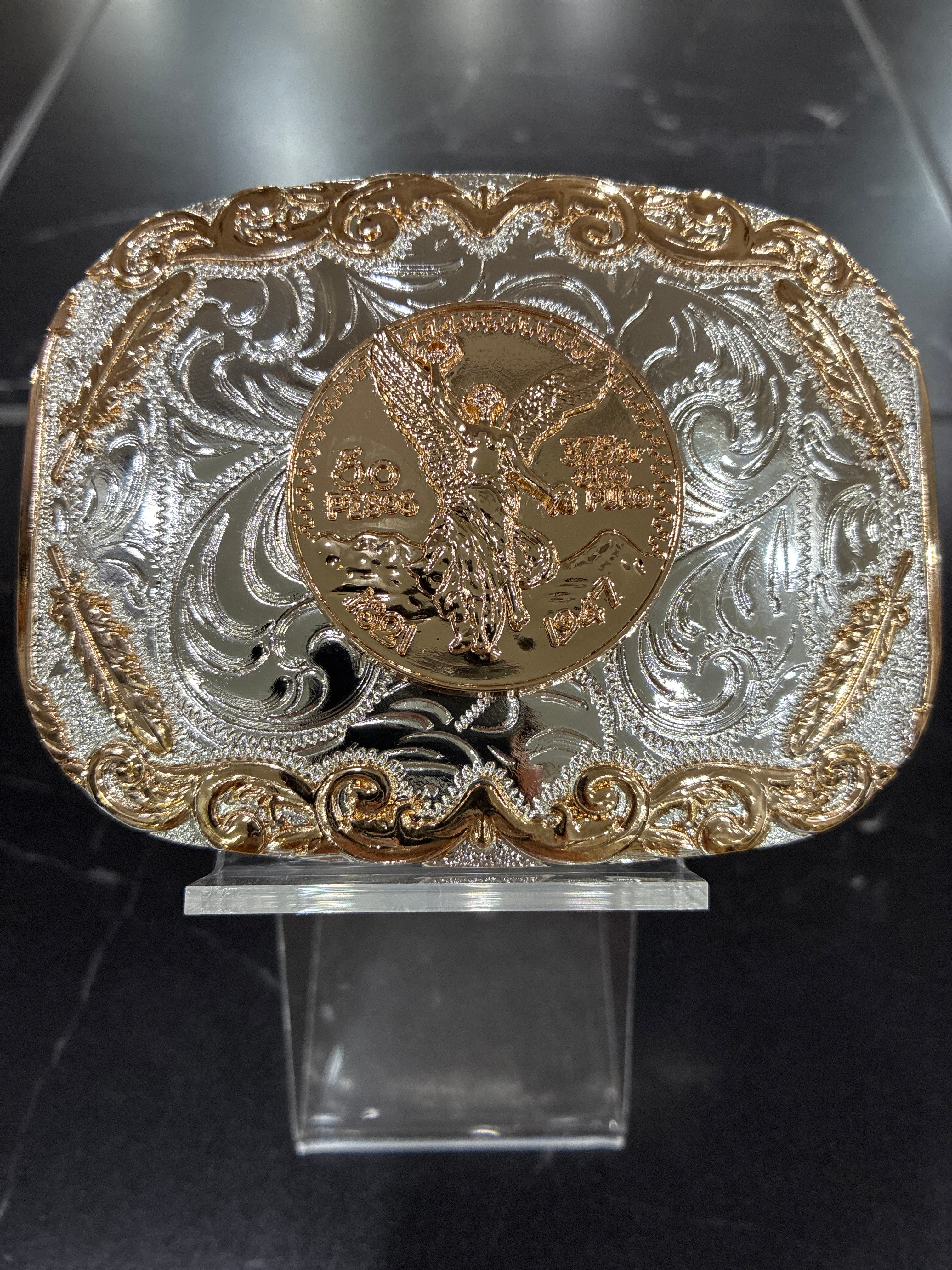SILVER WITH COPPER DESIGNS CENTENARIO BUCKLE