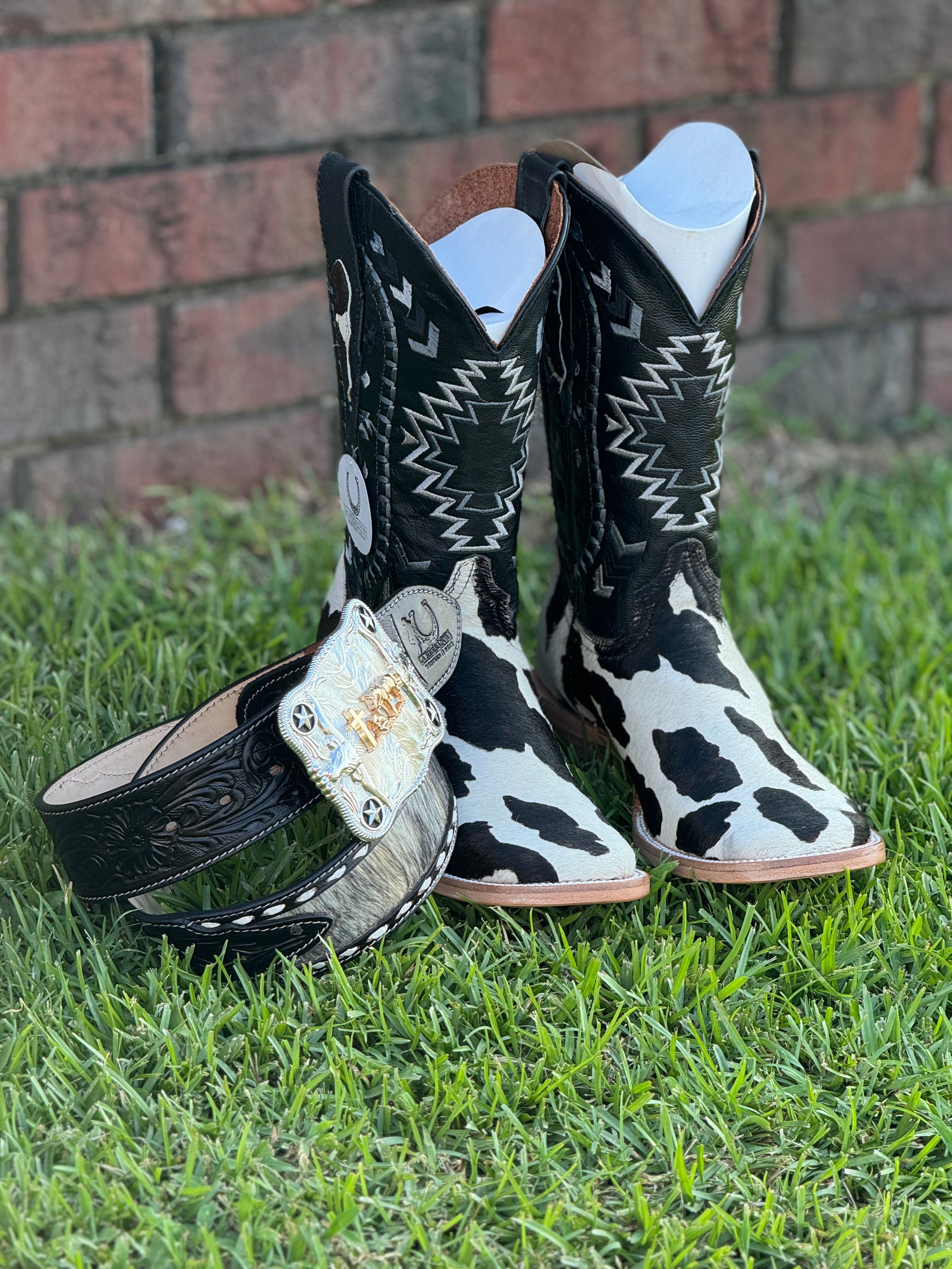 LA HERRADURA WESTERN WEAR COW HIDE BLEACH RG NEGRO CHEROKEE BOOTS