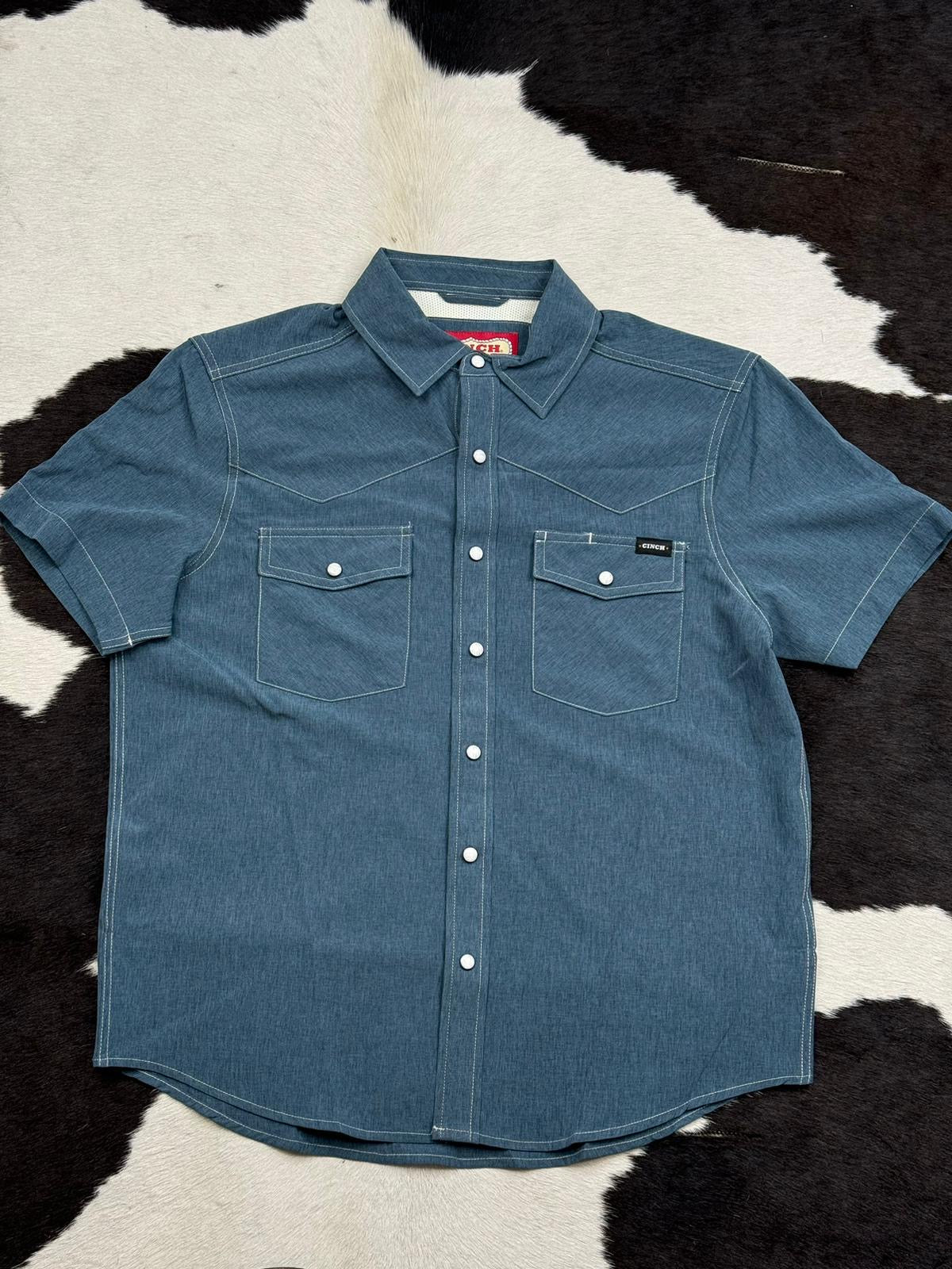 CINCH IMT BLUE JEAN SNAP SHORT SLEEVE