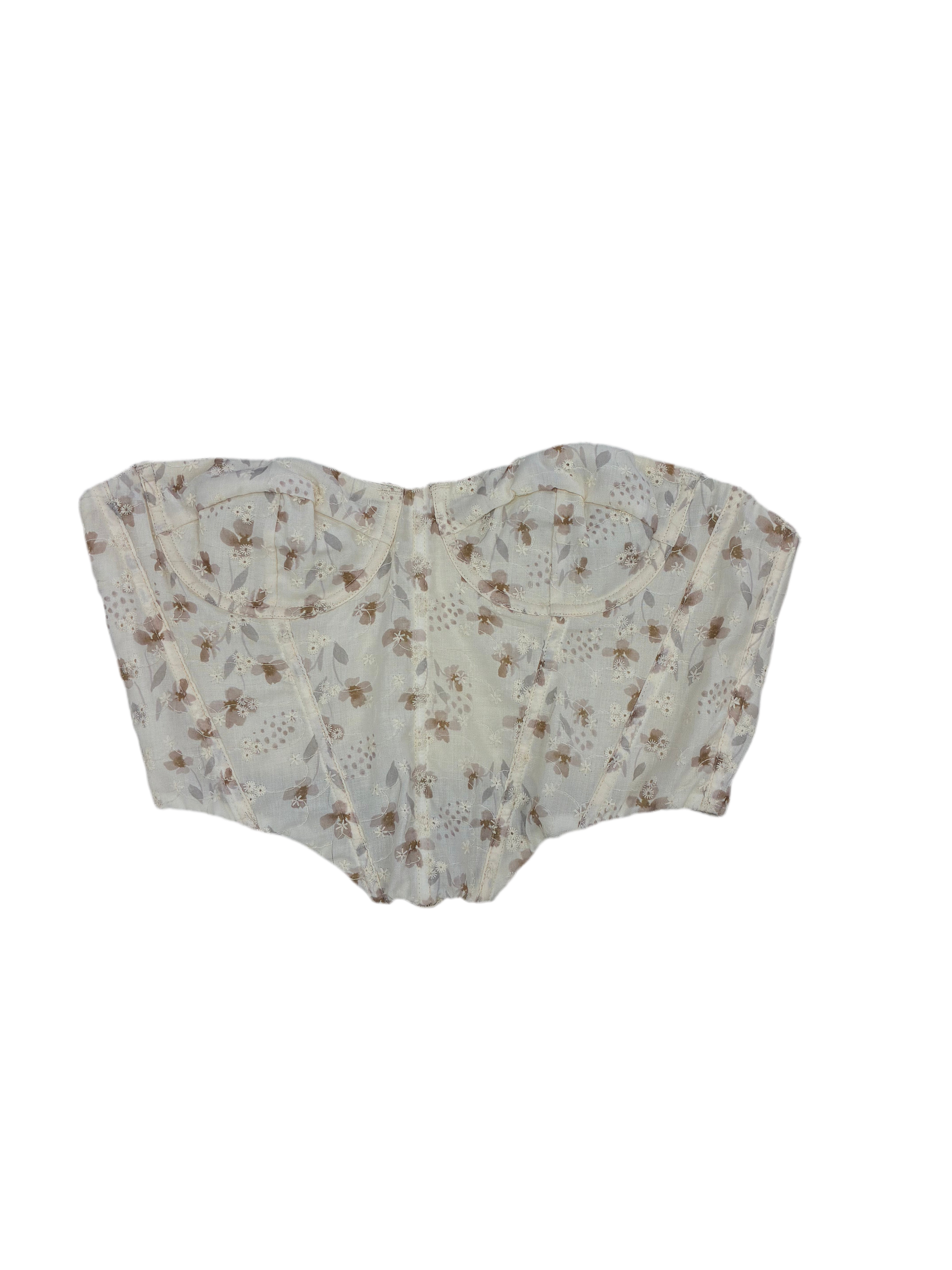 TICTOC TOP BEIGE WITH BROWN FLOWER TC30139