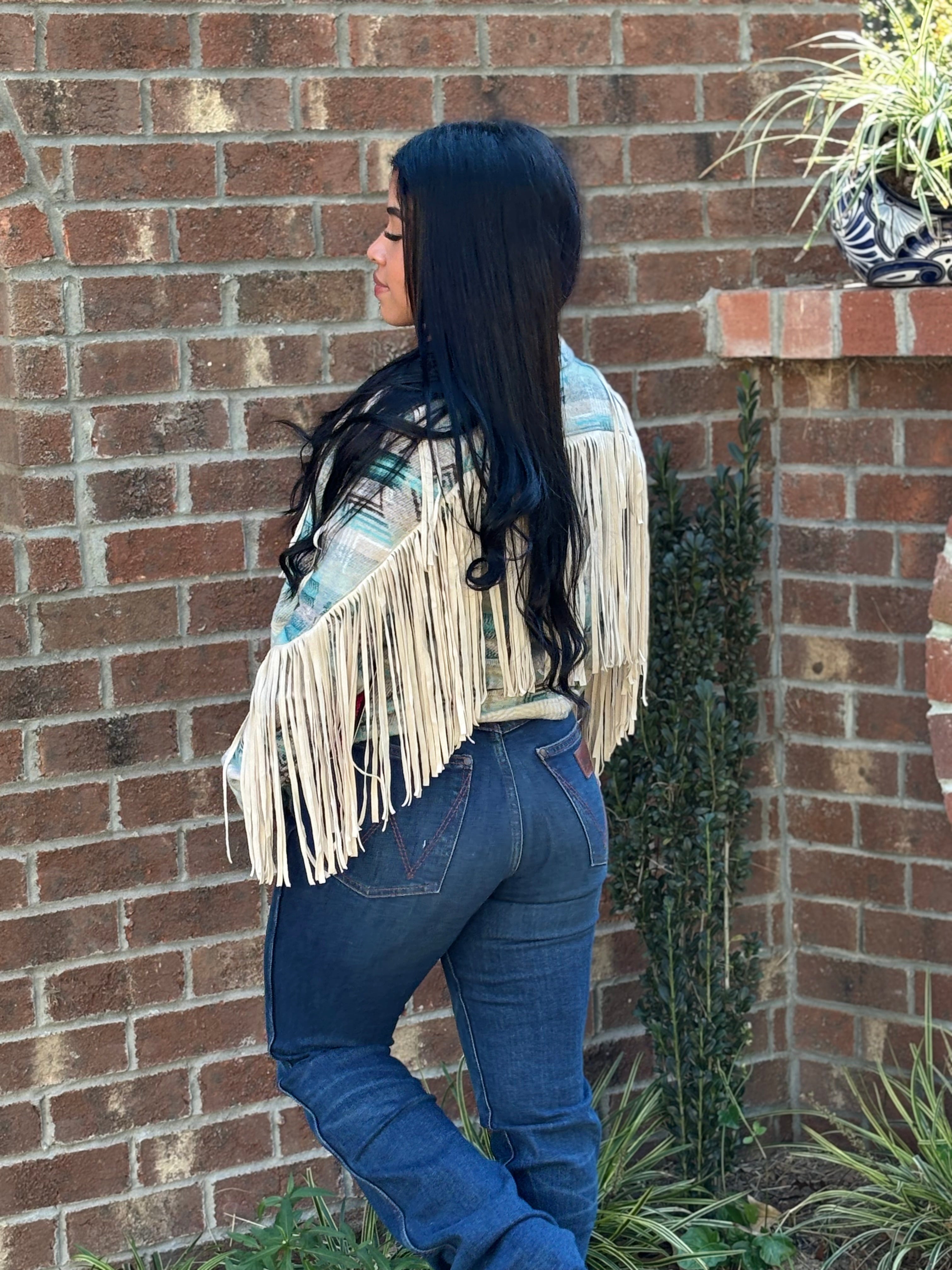 ROCK&ROLL DENIM WOMEN PRINT FRINGE JACKET