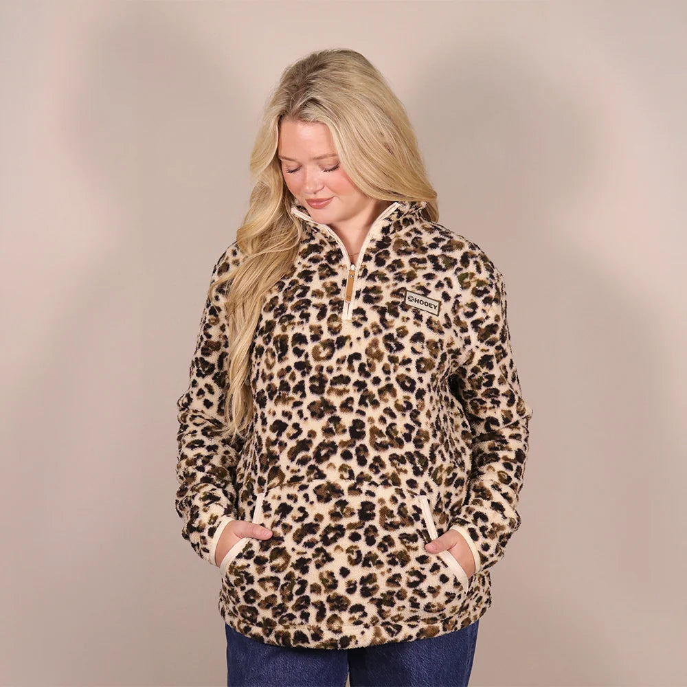 HOOEY WOMEN KODI TAN LEOPARD FLEECE PULLOVER HFP2604TNPR