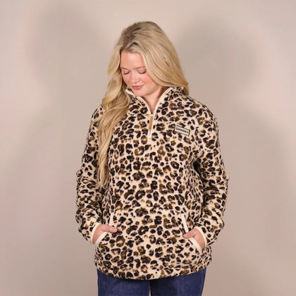 HOOEY WOMEN KODI TAN LEOPARD FLEECE PULLOVER HFP2604TNPR