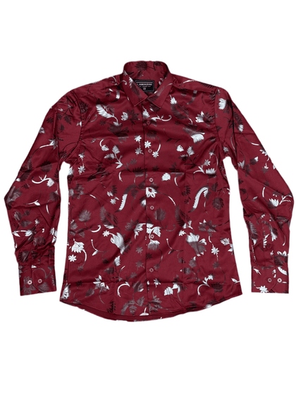 CAMISA DE HOMBRE LAMASINI CORTE MODERNO ELÁSTICA LÁMINA MODA CAMISA VINO - LAM4477