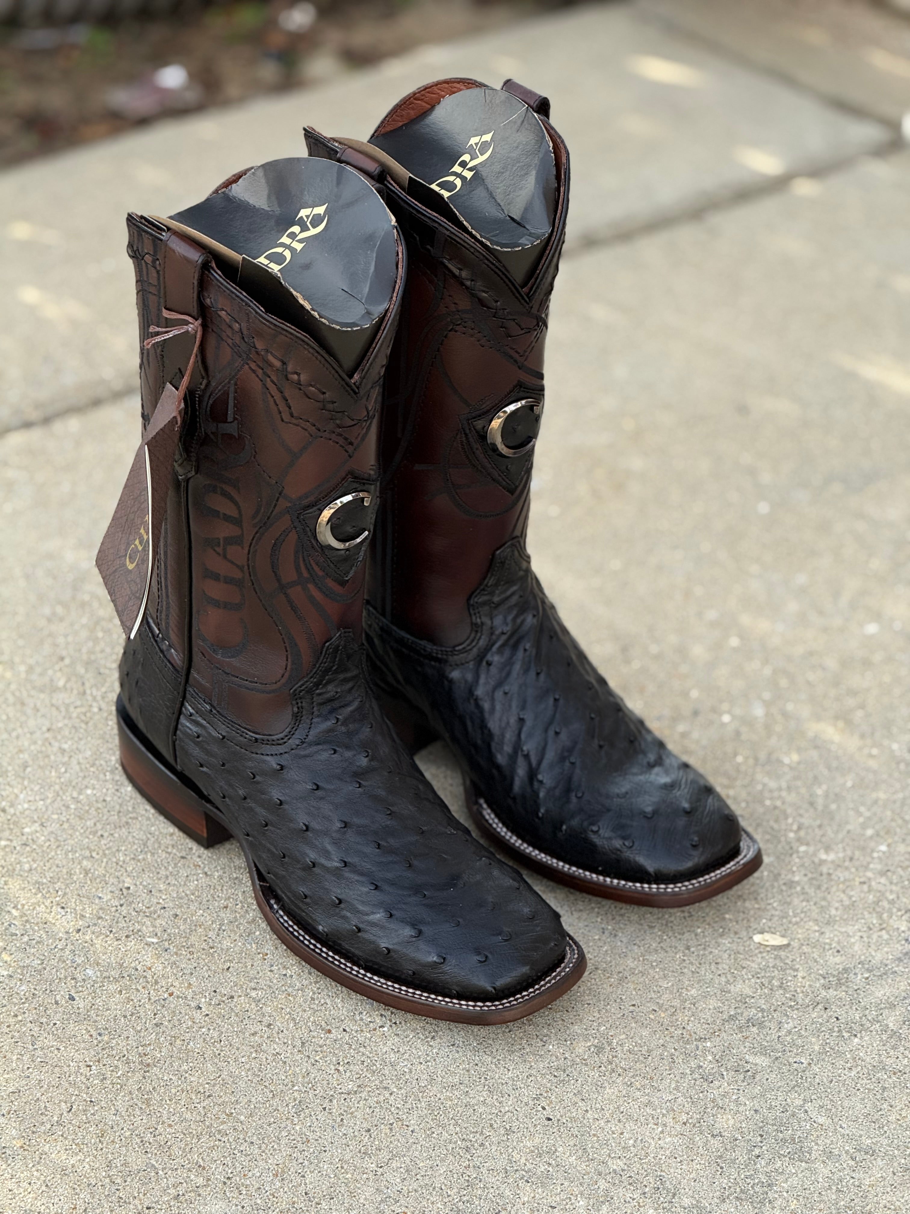 CUADRA BOOT OSTRICH NEGRO SQUARE TOE