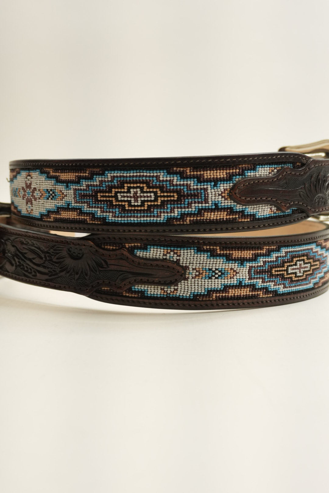 LA HERRADURA BELT AZTEC BROWN/ BLUE WITH WHITE NEW DESIGN