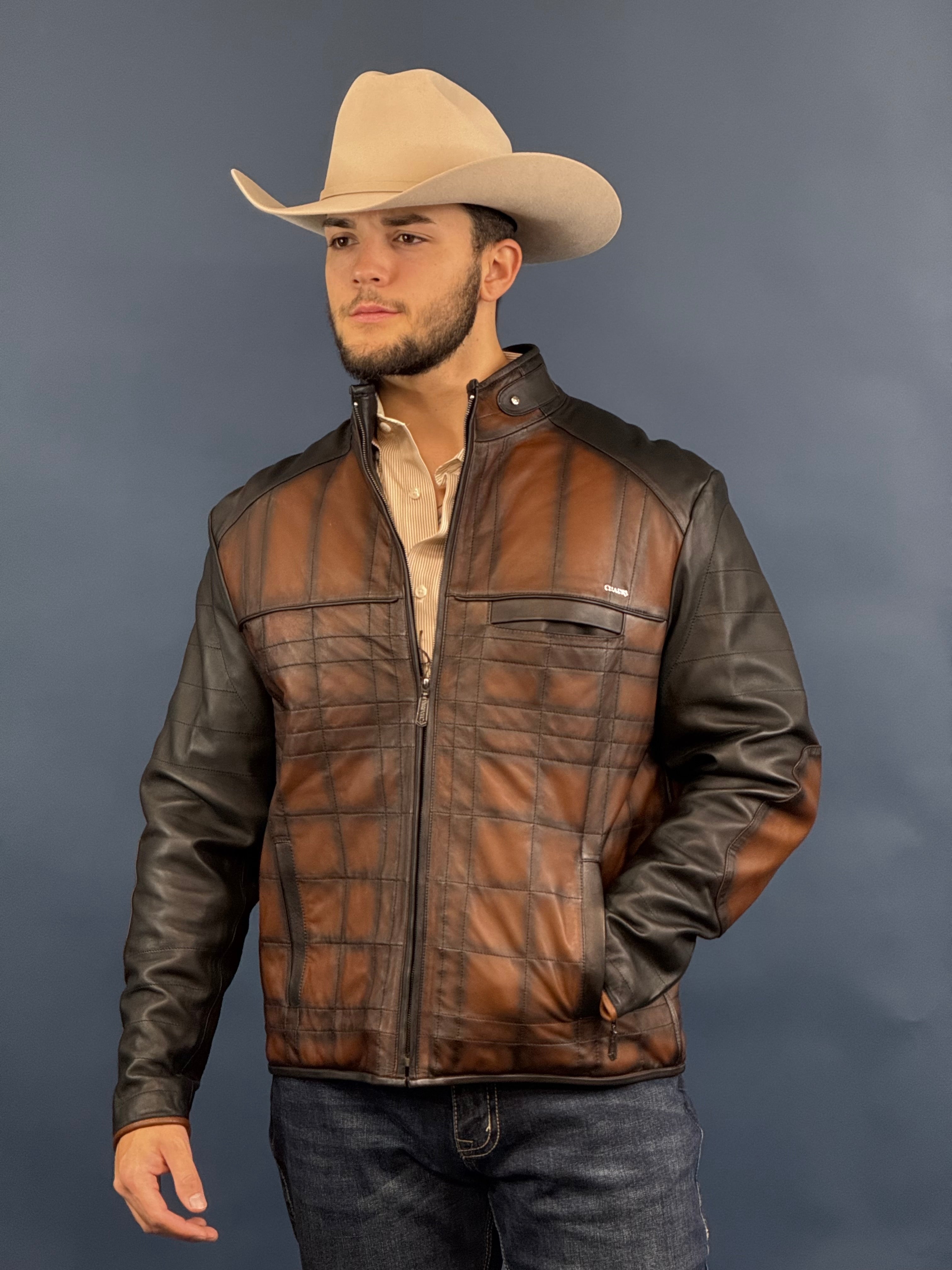 Cuadra Hand-shaded finish brown leather jacket