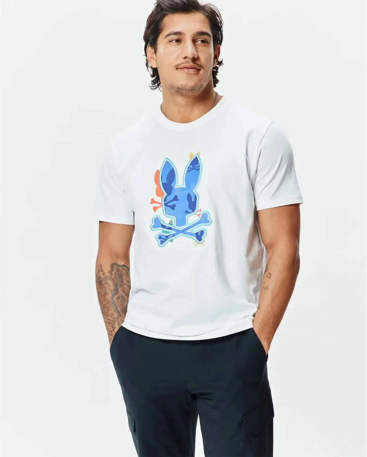 PSYCHO BUNNY TANNER GRAPHIC TEE WHITE & MULTICOLOR - MT0200279 Laherradurawwnc.com