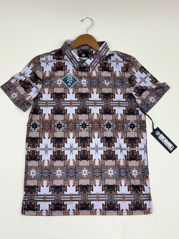 ROCK&ROLL CHARCOAL PRINTED AZTEC POLO SHORT SLEEVE