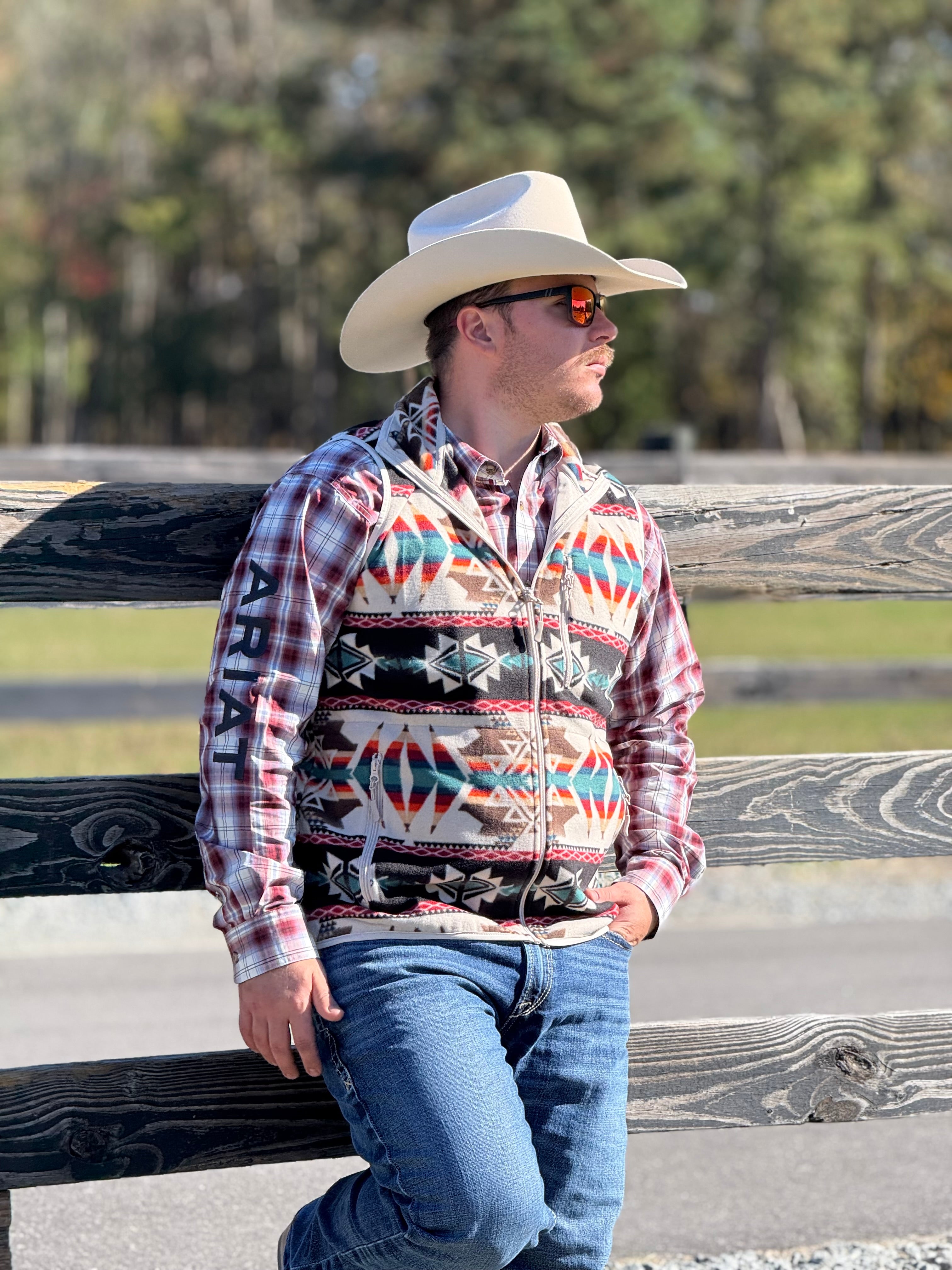 PANHANDLE TAN AZTEC PRINTED FLEECE VEST