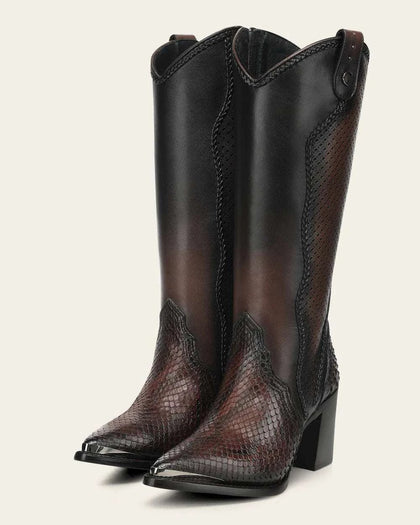 BOTAS CUADRA DE DAMA, PITÓN VIENTRE COLOR CHOCOLATE GODIVA CC336