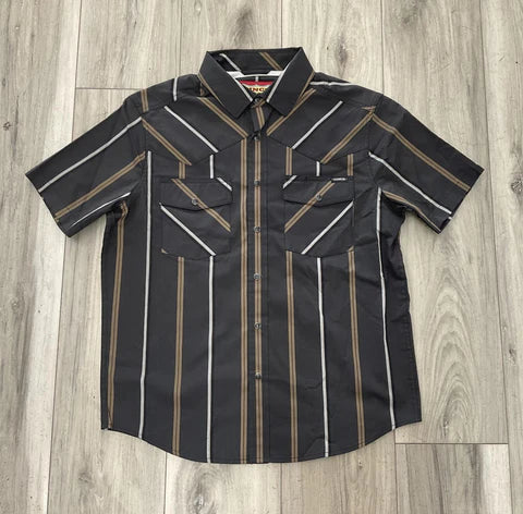 CINCH MENS BLACK STRIPED SHORT SLEEVE SHIRT - MTW1402016