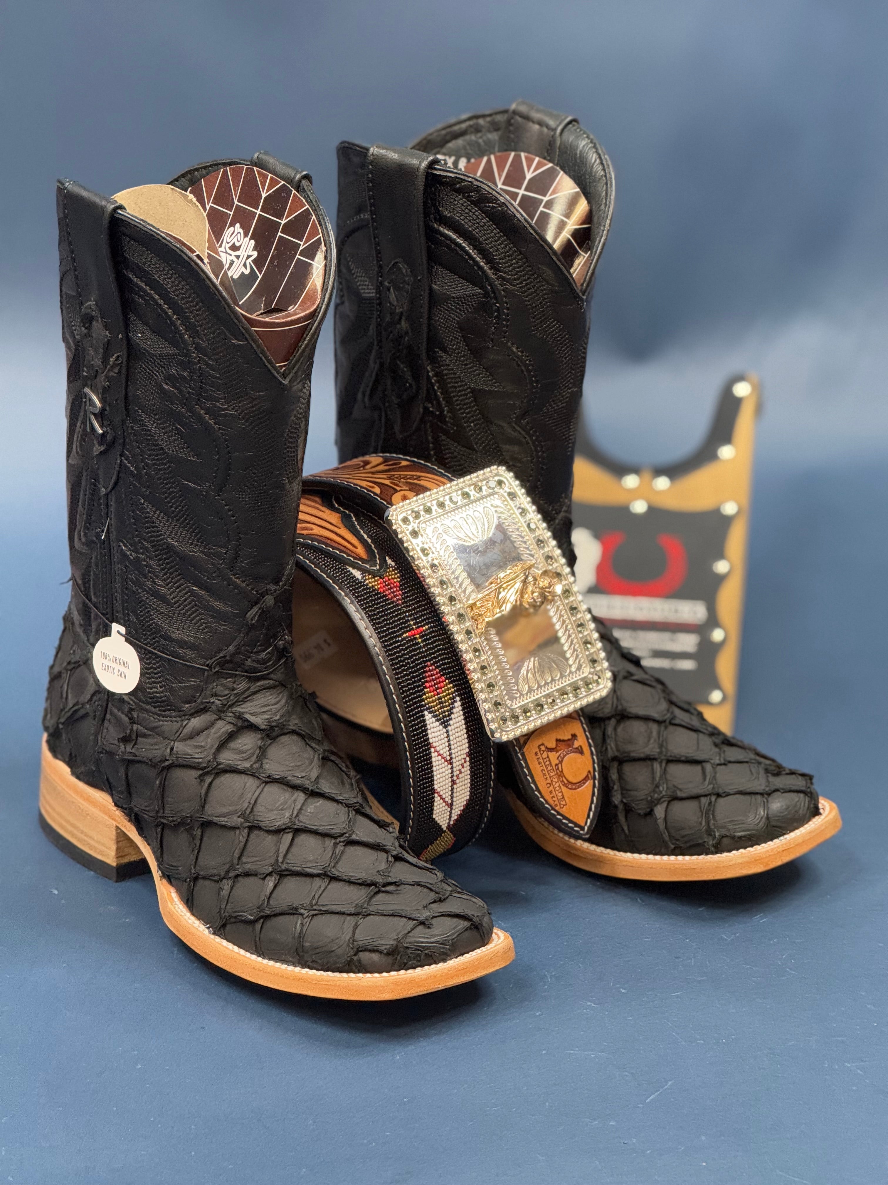 RANCHERS BIGBASS ALL BLACK MATTE TELARAÑA SQUARE TOE BOOT