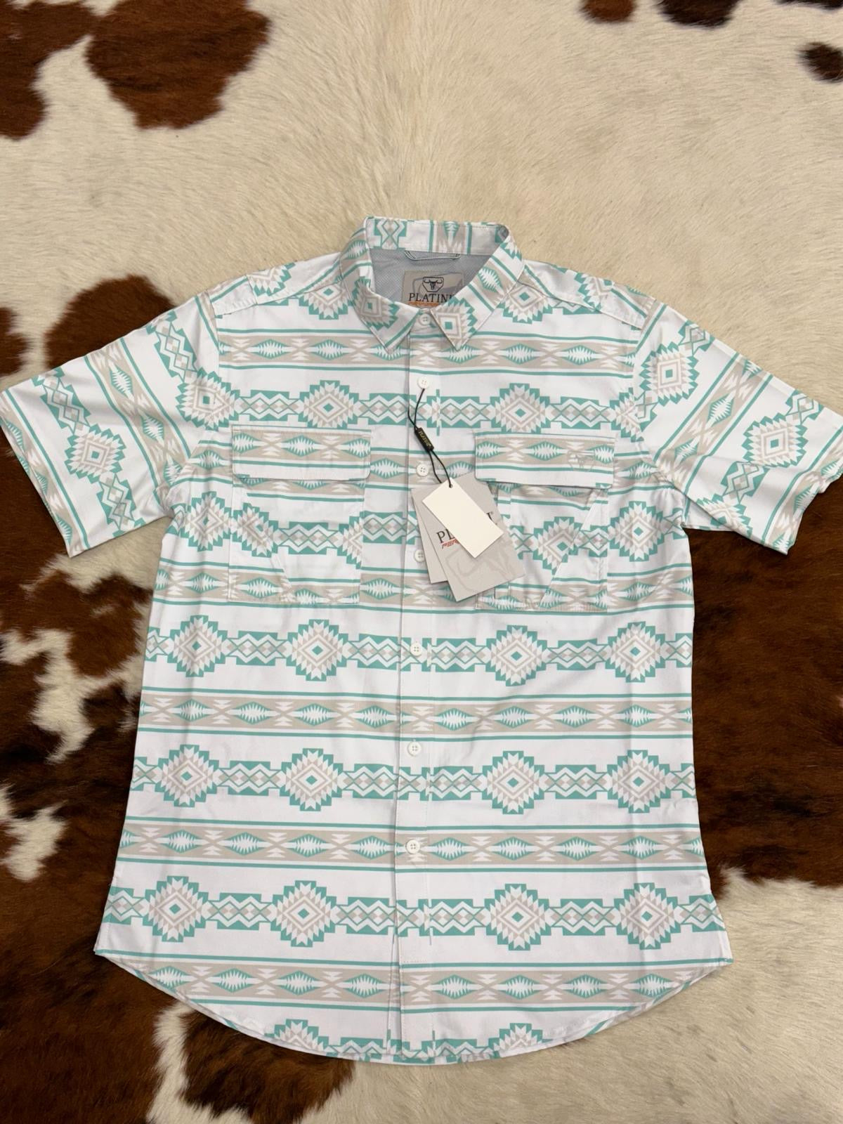 PLATINI PERFORMANCE WHITE & TURQUOISE AZTEC SHORT SLEEVE