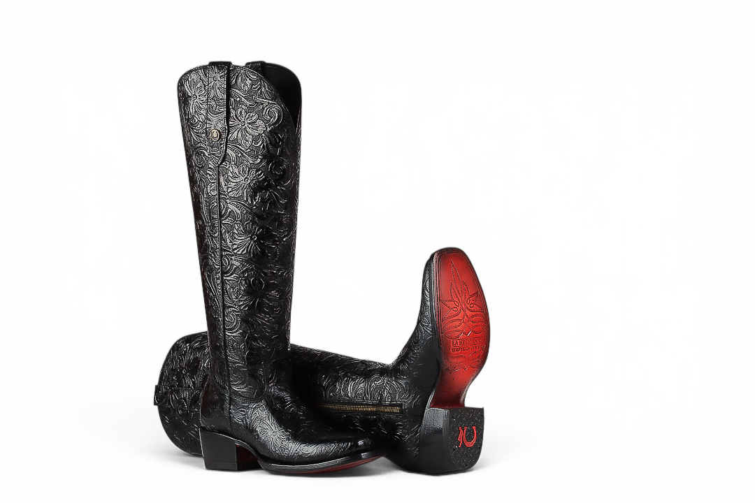 LA HERRADURA WOMEN TALL BOOT SQ TOE RDC/ NANCY CINCELADO FLORES NEGRO