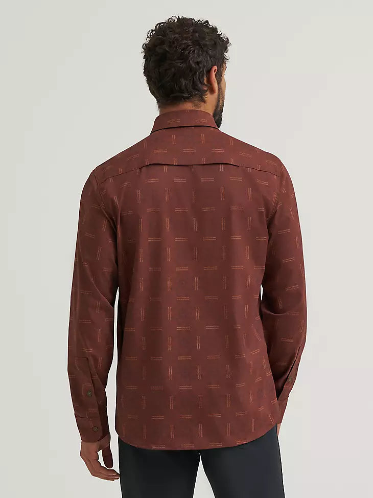 Wrangler Mens All Terrain Gear Live-In Print Shirt Sepia- 2382422