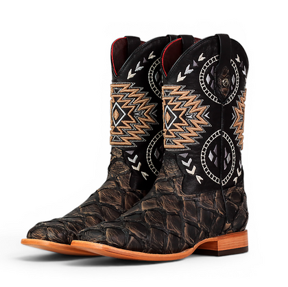 LA HERRADURA LH005 MEN’S BOOTS EXOTIC RANCHERA FISH MATTE CAMEL SQ TOE EE