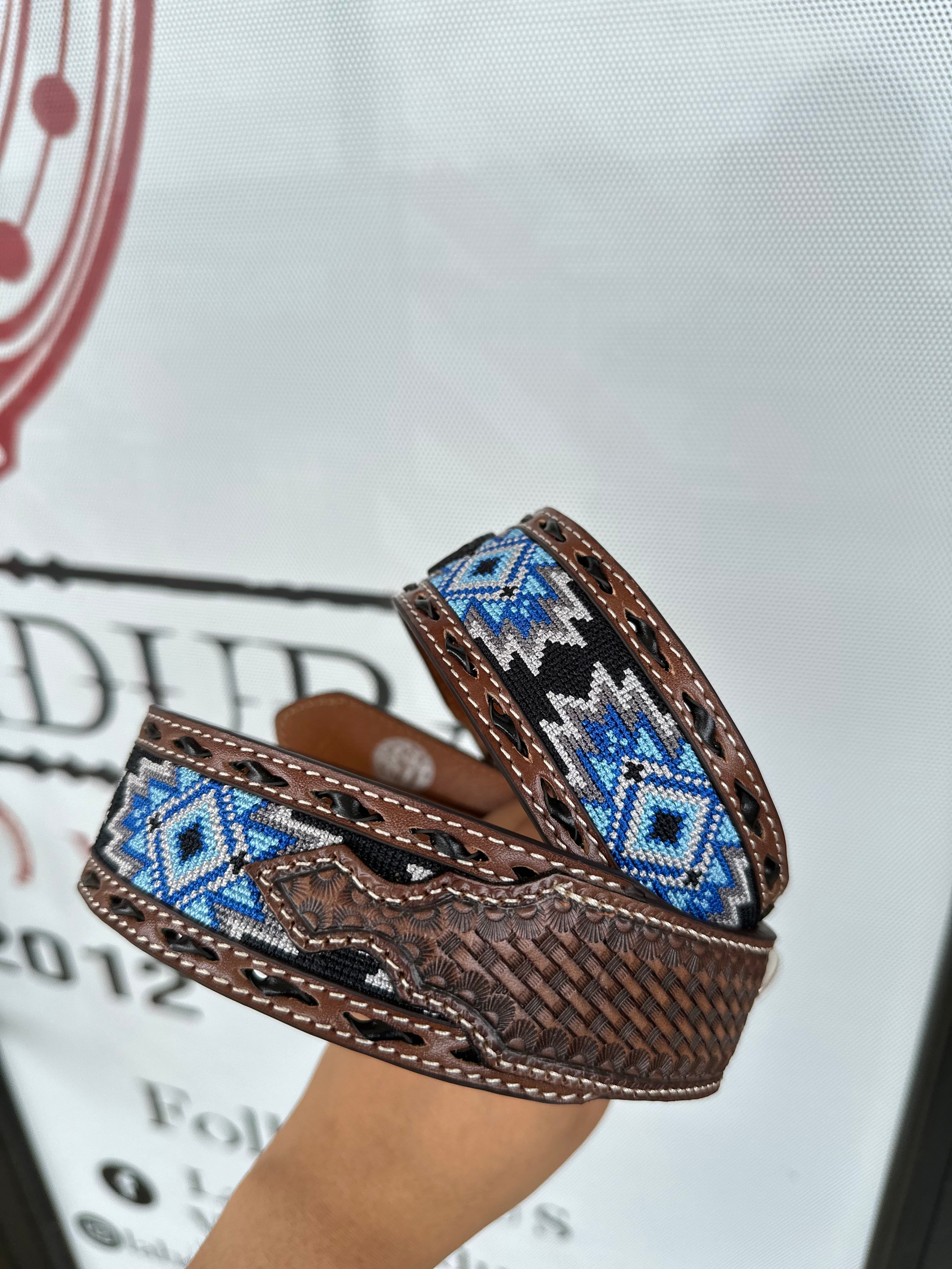 3D THREAD BLUE GREY DARK BROWN BELT