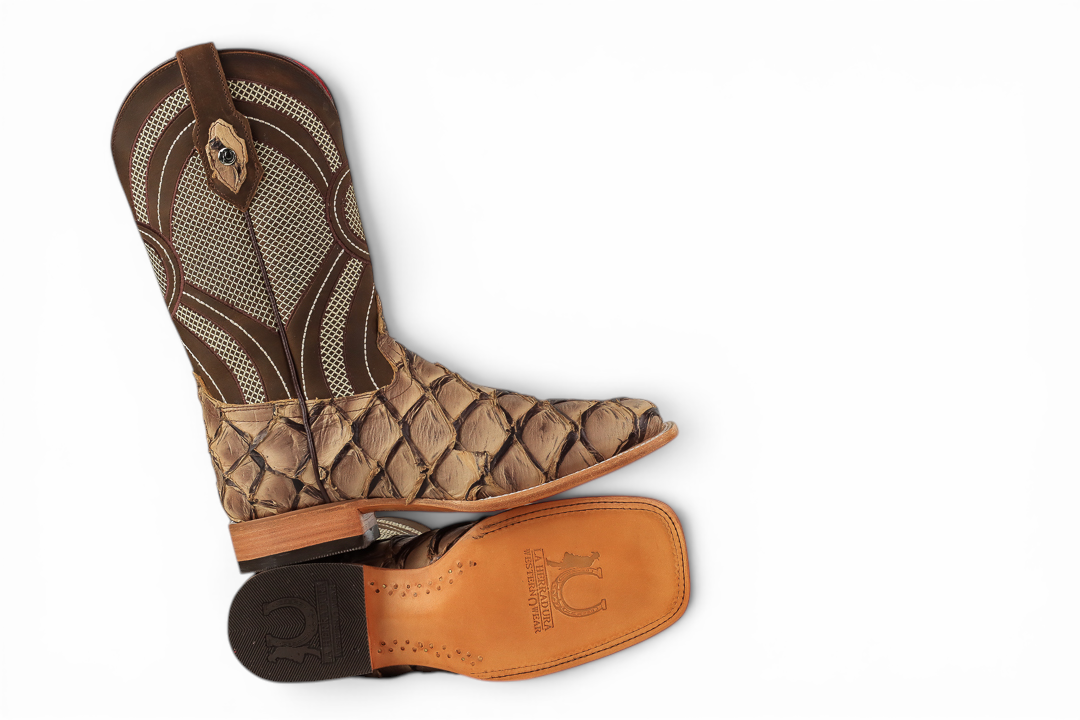 LA HERRADURA LH008 BOTAS DE HOMBRE EXÓTICAS-RANCHERAS PESCADO TOSTADO CLARO PUNTA CUADRADA EE